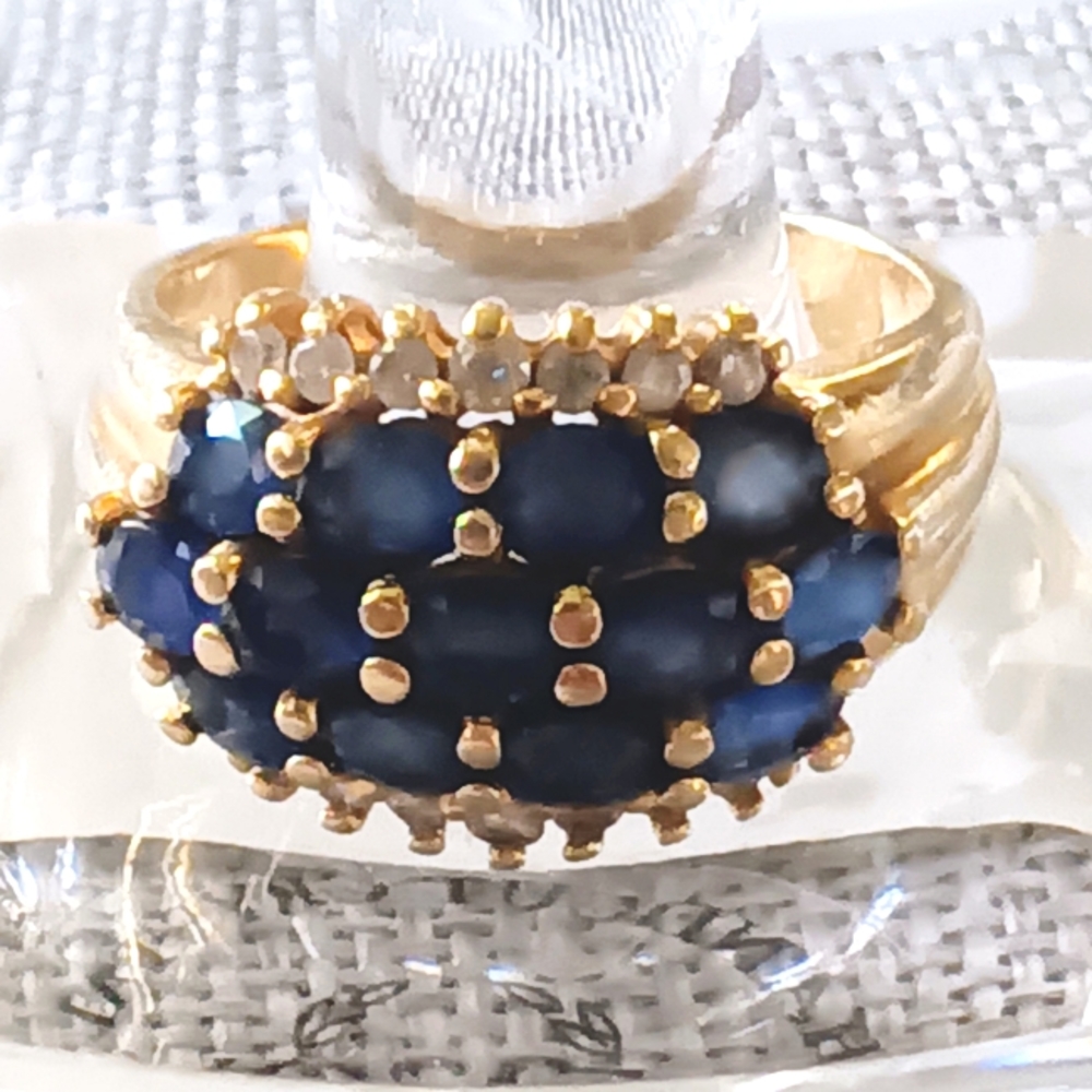 14K Signed BH Effy Navy Natural Sapphire and Diamond Ring